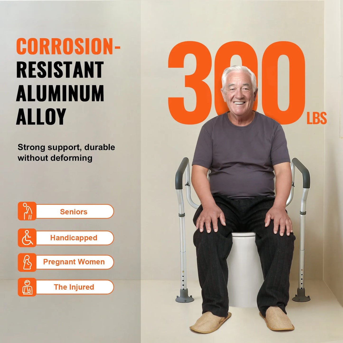 Toilet Safety Rail with Padded Armrests – Adjustable Toilet Seat Frame Fits Most Toilets, Supports 300lbs – Grab Bars for Seniors, Disabled & Handicap