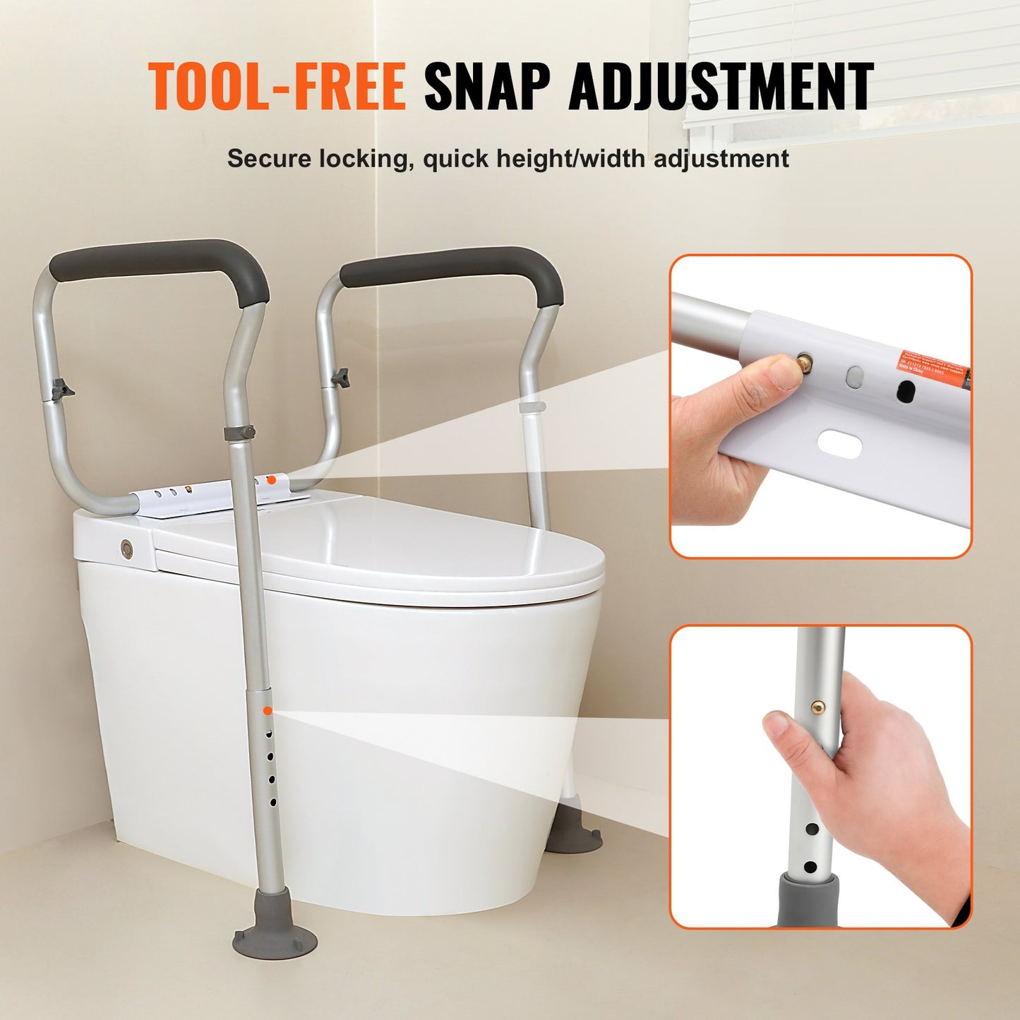 Toilet Safety Rail with Padded Armrests – Adjustable Toilet Seat Frame Fits Most Toilets, Supports 300lbs – Grab Bars for Seniors, Disabled & Handicap
